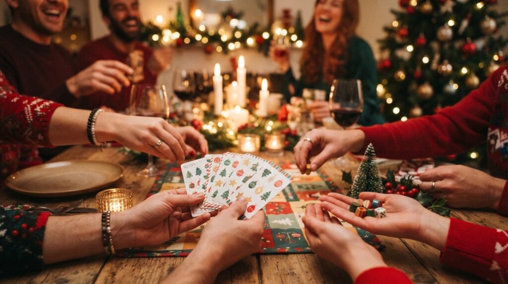 Closeup stockfoto of hands participating in a fun Christmas