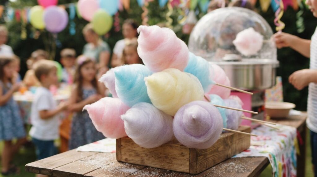 Close-up stock photo of freshly made candy floss in pastel c