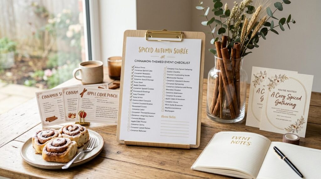 Moderne clipbræt med tjekliste på eventplanleringsbord, stiliseret indretning.