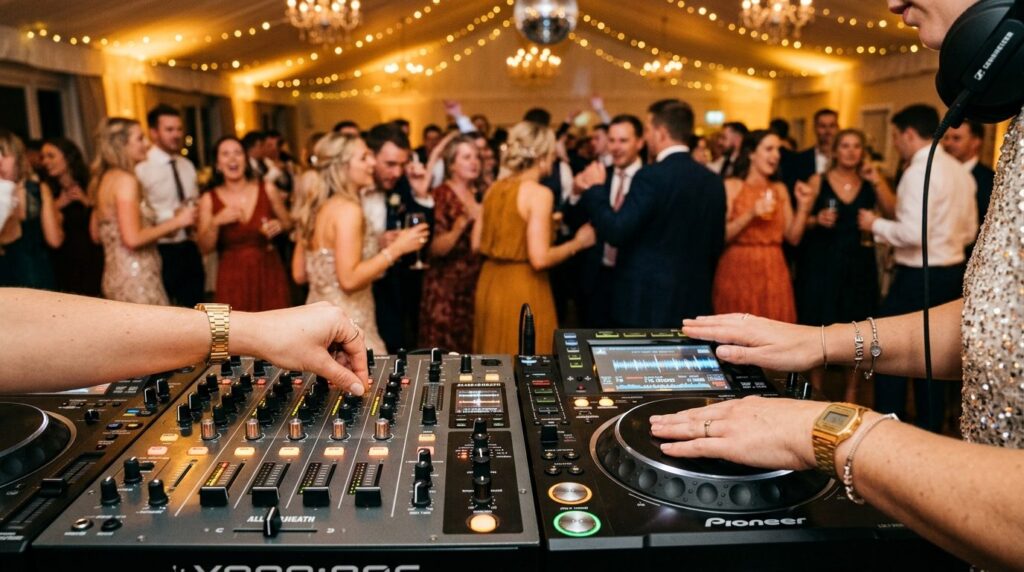 DJs hænder på professionelt mixerudstyr under opblandingsarbejde.